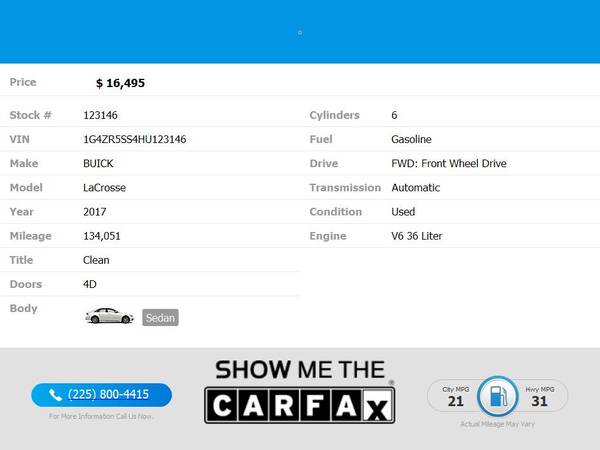 2017 Buick LaCrosse Premium Sedan 4D - $16,495 (8700 Florida Blvd, Baton Rouge, LA 70815)