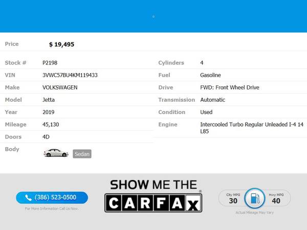 $19,495 - 2019 Volkswagen Jetta - $302 (Per Month O.A.C.)