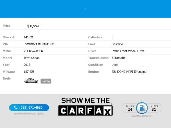 2013 Volkswagen Jetta Sedan Auto SE - $8,995 (Stone Road Auto)