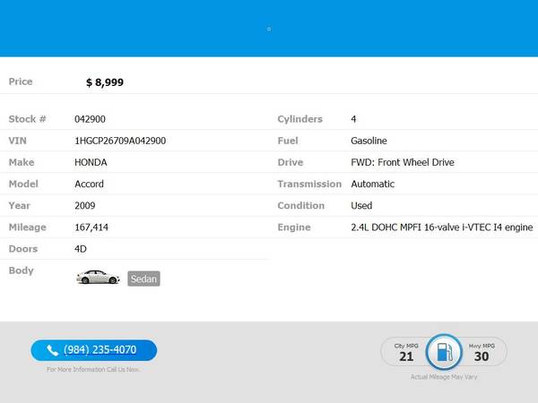 2009 Honda Accord EX PRICED TO SELL! - $8,999 (2604 Teletec Plaza Rd. Wake Forest, NC 27587)