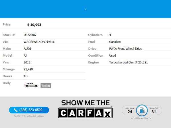 $10,995 - 2013 Audi A4 A 4 A-4 Premium Plus - $170 (Per Month O.A.C.)