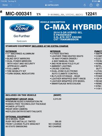 2014 Ford C max hybrid SEL - $8,250