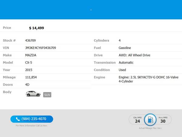 2015 Mazda CX5 CX 5 CX-5 Touring PRICED TO SELL! - $14,499 (2604 Teletec Plaza Rd. Wake Forest, NC 27587)