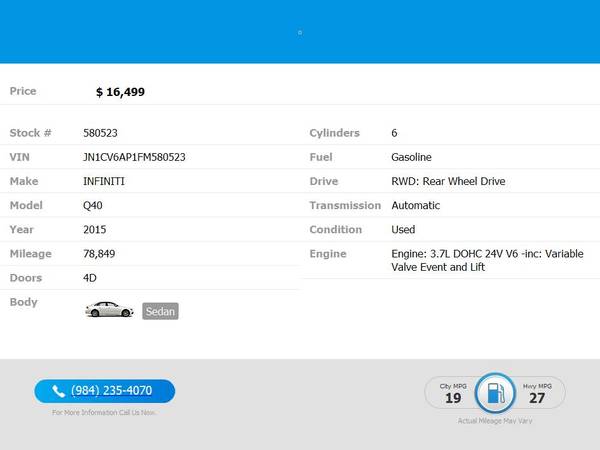 2015 Infiniti Q40 Q 40 Q-40  PRICED TO SELL! - $16,499 (2604 Teletec Plaza Rd. Wake Forest, NC 27587)