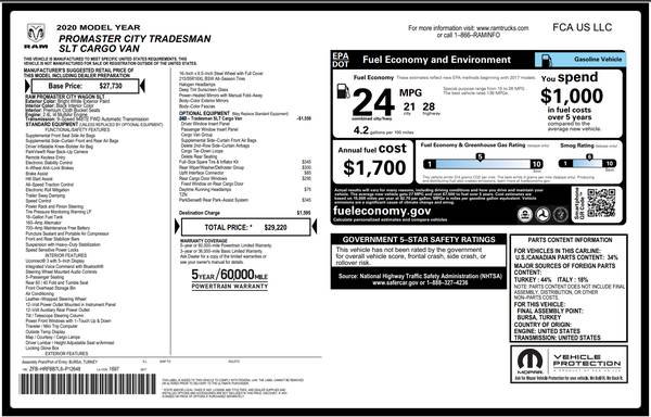 2020 RAM ProMaster City Tradesman with 27K miles. 90 Day Warranty! - $27,995 (Jordan)