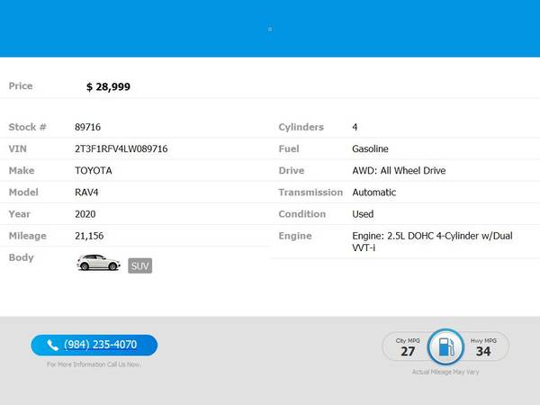 2020 Toyota RAV4 RAV 4 RAV-4 LE PRICED TO SELL! - $28,999 (2604 Teletec Plaza Rd. Wake Forest, NC 27587)