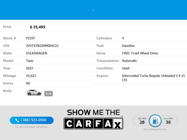 $25,495 - 2022 Volkswagen Taos SE - $395 (Per Month O.A.C.)
