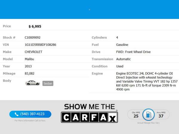 2013 Chevrolet Malibu Sdn ECO w1SA FOR ONLY - $9,995 (Blue Ridge Blvd Roanoke, VA 24012)