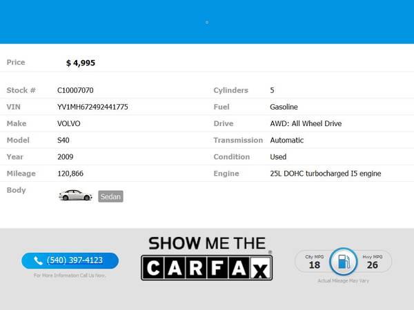 2009 Volvo S40 S 40 S-40 Sdn 25T R-Design AWD FOR ONLY - $6,995 (Blue Ridge Blvd Roanoke, VA 24012)