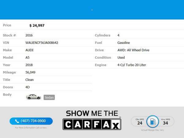 $406/mo - 2018 Audi A5 A 5 A-5 Premium Plus Sedan 4D 4 D 4-D - $29,497 (Drive hub)