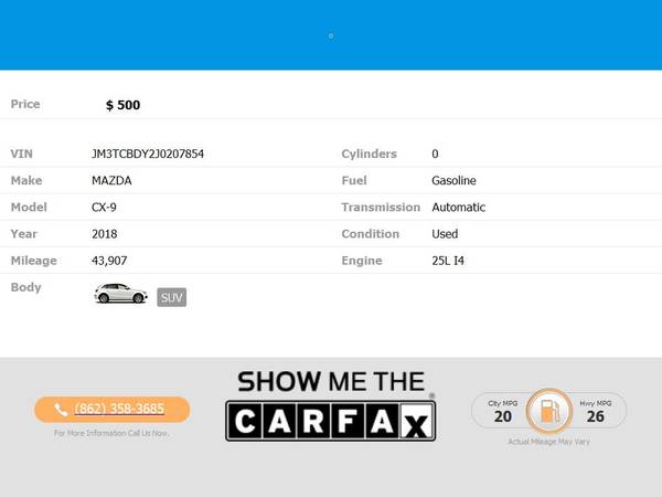 2018 Mazda CX9 CX 9 CX-9 Grand Touring AWDSUV - $638 (Nasa Auto Group)