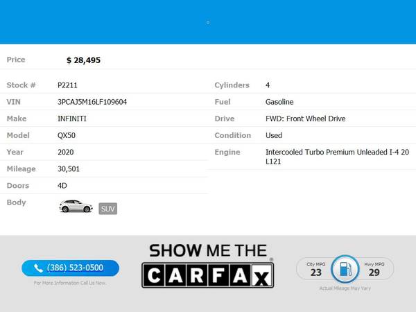 $28,495 - 2020 Infiniti QX50 QX 50 QX-50 LUXE - $434 (Per Month O.A.C.)