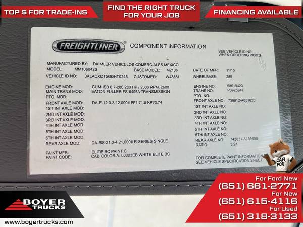 2016 FREIGHTLINER M2 M 2 M-2 106 Medium Duty - $39,900 (Boyer Trucks)