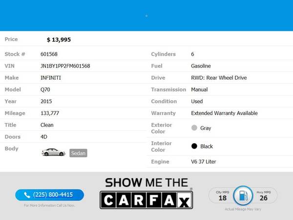 2015 Infiniti Q70 Q 70 Q-70 L 37 Sedan 4D - $13,995 (8700 Florida Blvd, Baton Rouge, LA 70815)