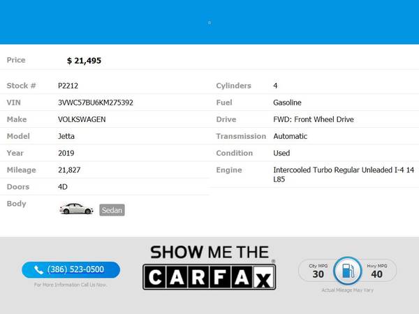 $21,495 - 2019 Volkswagen Jetta - $333 (Per Month O.A.C.)