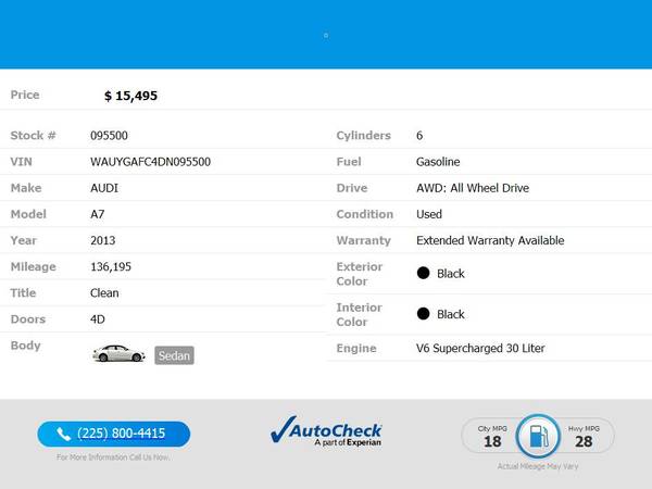 2013 Audi A7 A 7 A-7 Premium Plus Sedan 4D - $15,495 (8700 Florida Blvd, Baton Rouge, LA 70815)