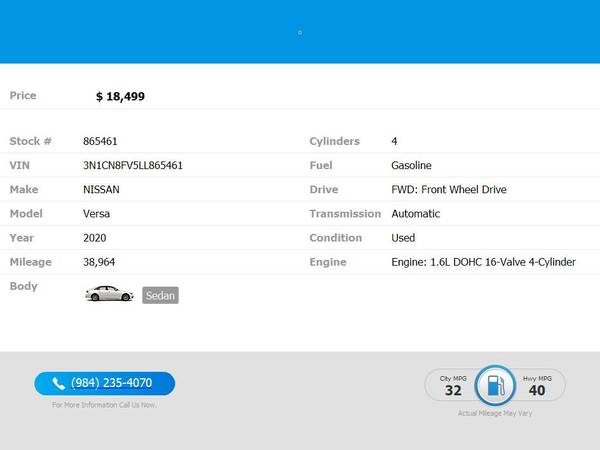 2020 Nissan Versa SR PRICED TO SELL! - $18,499 (2604 Teletec Plaza Rd. Wake Forest, NC 27587)