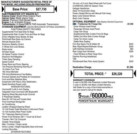 2020 RAM ProMaster City Tradesman with 27K miles. 90 Day Warranty! - $27,995 (Jordan)